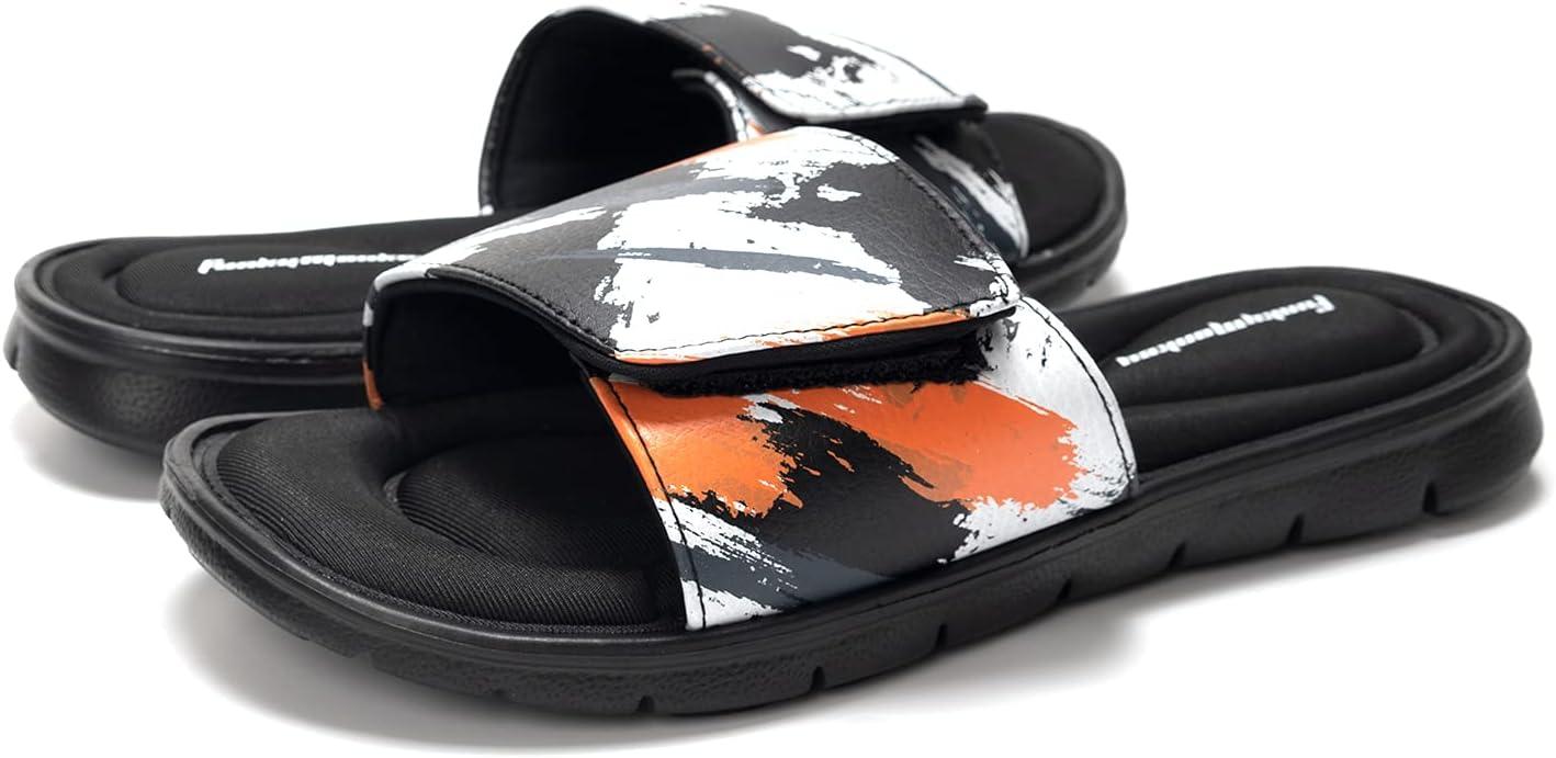 imageFUNKYMONKEY Memory Foam Sandals for Men Outdoor Adjustable Comfort Graphic Strap Slide SandalsBlackColorful