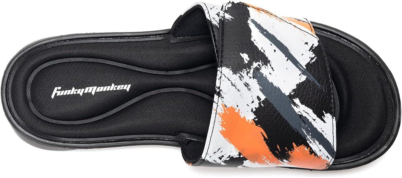 imageFUNKYMONKEY Memory Foam Sandals for Men Outdoor Adjustable Comfort Graphic Strap Slide SandalsBlackColorful
