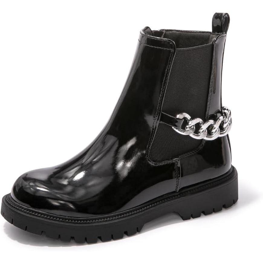 imageFUNKYMONKEY Boots for Girls Black White Nude Faux Leather Fashion Ankle Boots With Side Zipper for Little KidBig KidBlack