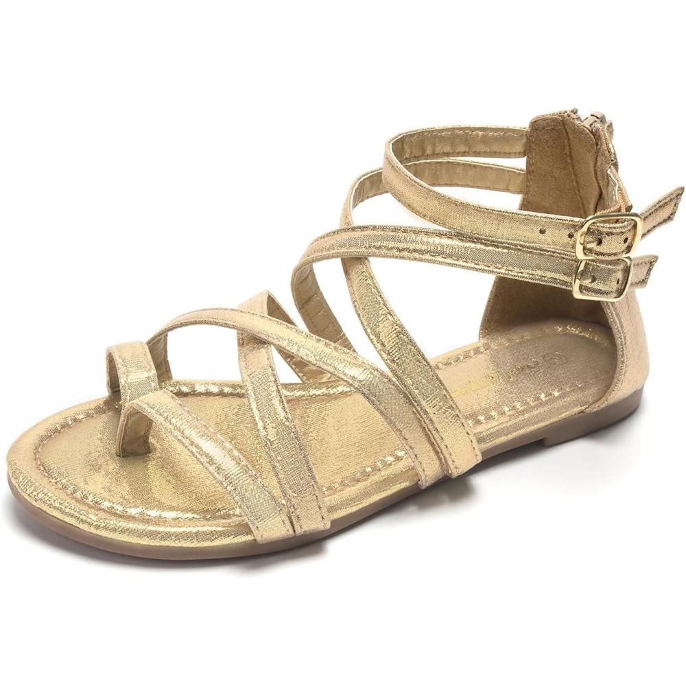 imageFUNKYMONKEY Girls Gladiator Strap Sandals Flat Fisherman Thong Cross Strappy SandalsGold