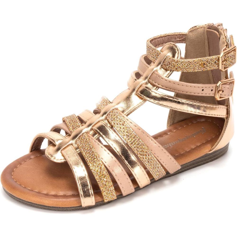 imageFUNKYMONKEY Girls Gladiator Strap Sandals Flat Fisherman Thong Cross Strappy SandalsGoldKk
