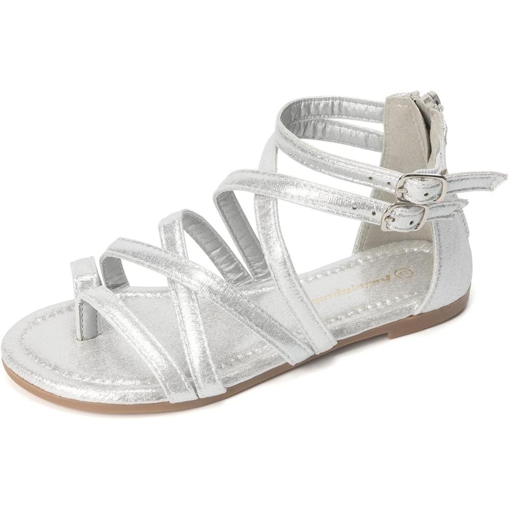 imageFUNKYMONKEY Girls Gladiator Strap Sandals Flat Fisherman Thong Cross Strappy SandalsSilver