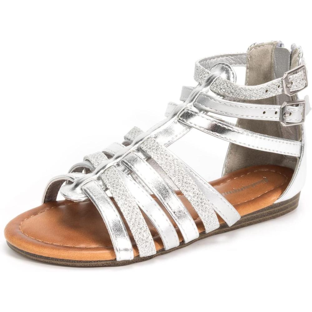 imageFUNKYMONKEY Girls Gladiator Strap Sandals Flat Fisherman Thong Cross Strappy SandalsSilverKk