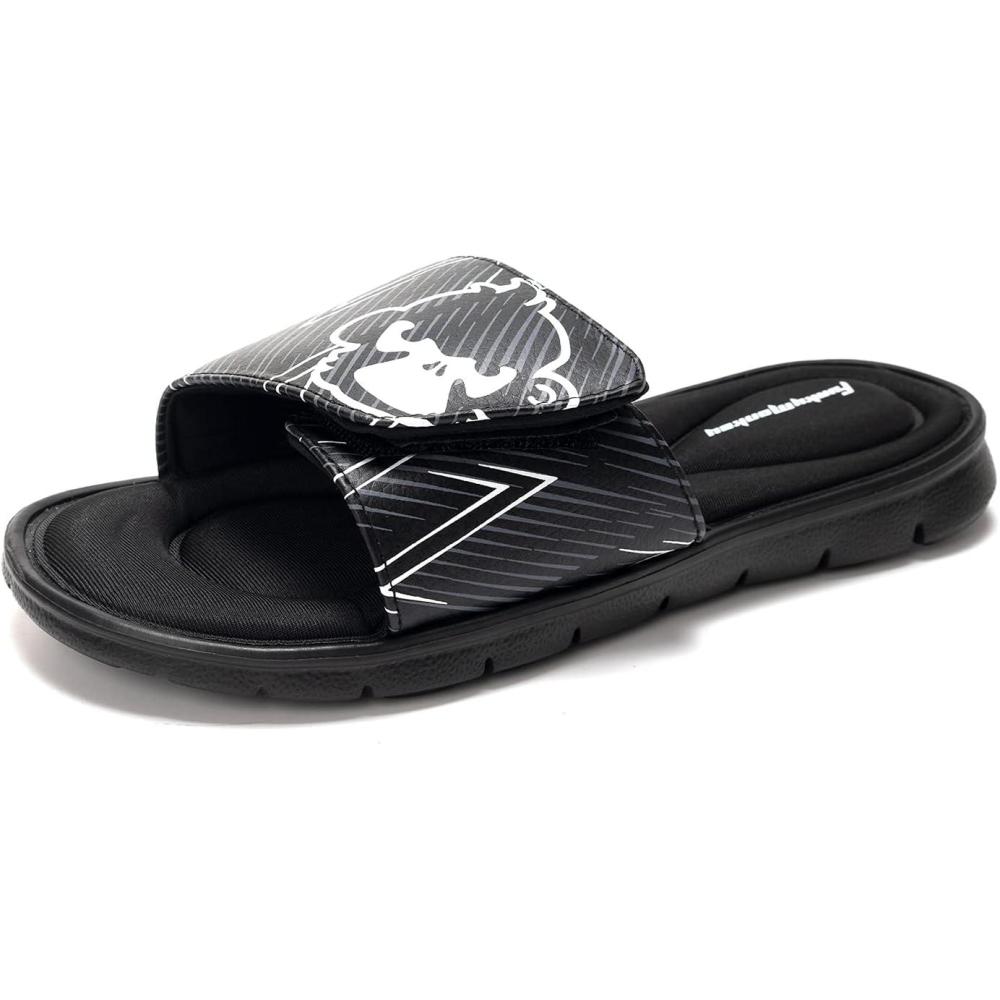 imageFUNKYMONKEY Memory Foam Sandals for Men Outdoor Adjustable Comfort Graphic Strap Slide SandalsBlack Stripe