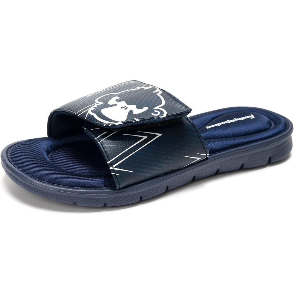 imageFUNKYMONKEY Memory Foam Sandals for Men Outdoor Adjustable Comfort Graphic Strap Slide SandalsNavy Stripe