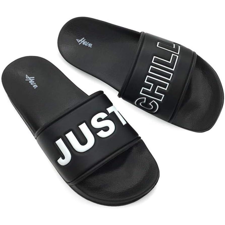 imageFUNKYMONKEY Mens Casual Sandal Slippers Outdoor Indoor Slide for MenBlackJust Chill