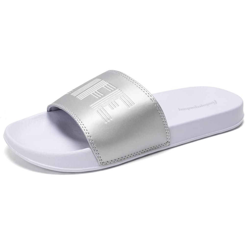 imageFUNKYMONKEY Mens Casual Sandal Slippers Outdoor Indoor Slide for MenWhiteSliver