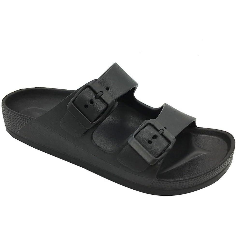 imageFUNKYMONKEY Mens Comfort Slides Double Buckle Adjustable EVA Flat SandalsBlackSandalsMen