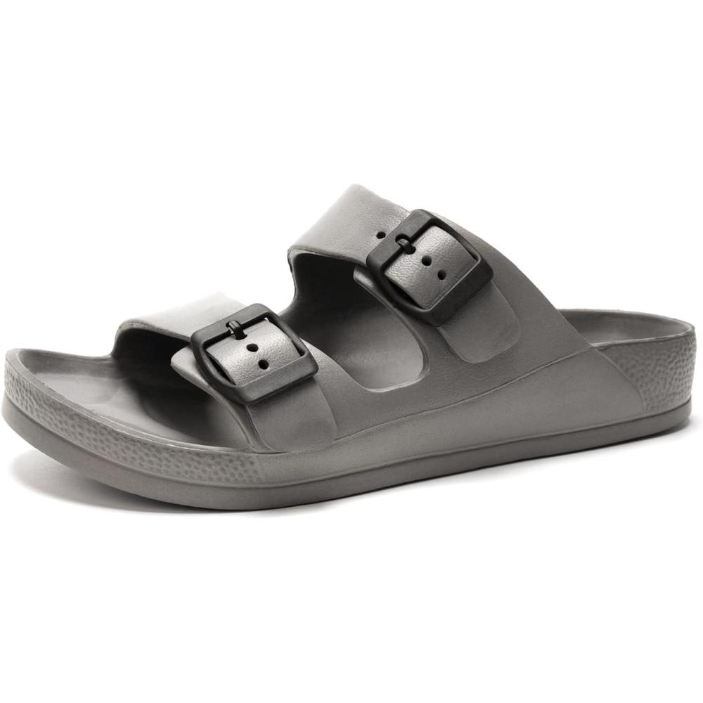 imageFUNKYMONKEY Mens Comfort Slides Double Buckle Adjustable EVA Flat SandalsDk GreySpk
