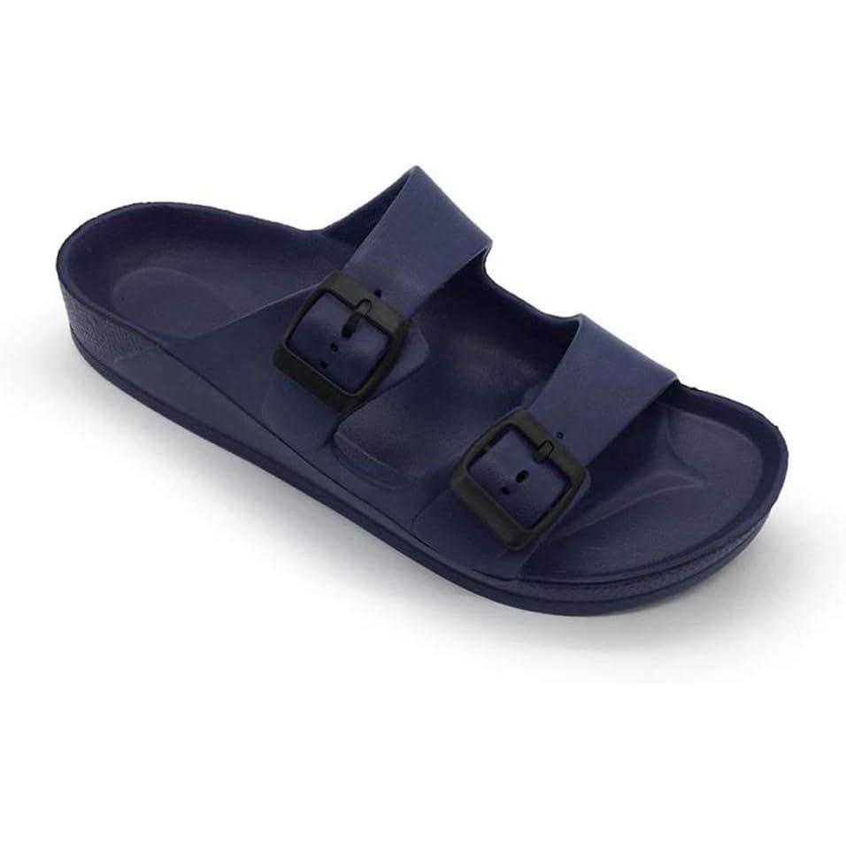 imageFUNKYMONKEY Mens Comfort Slides Double Buckle Adjustable EVA Flat SandalsNavySpk