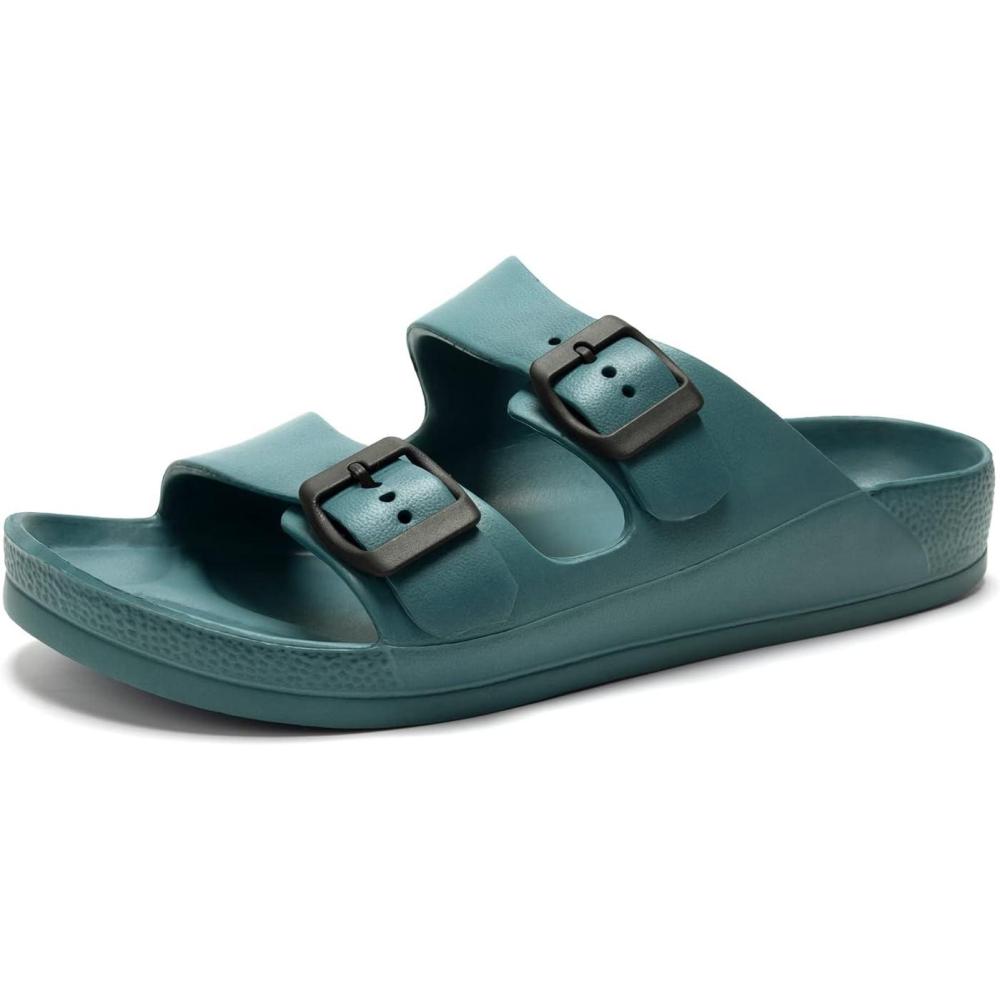 imageFUNKYMONKEY Mens Comfort Slides Double Buckle Adjustable EVA Flat SandalsPeacock BlueSpk