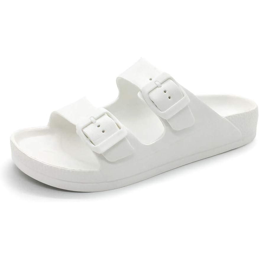 imageFUNKYMONKEY Mens Comfort Slides Double Buckle Adjustable EVA Flat SandalsWhiteSpk