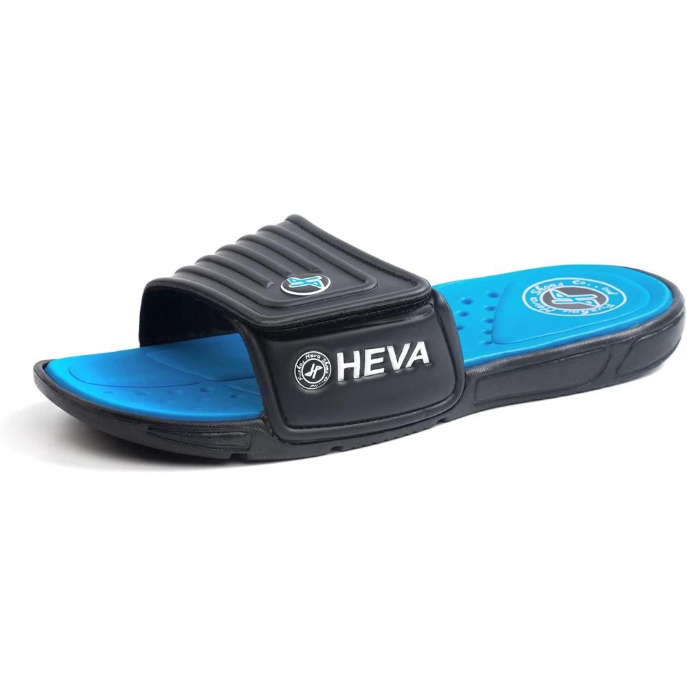 imageFUNKYMONKEY Mens Slide Sandals with Adjustable Upper and Comfort QuickDry Footbed Beach Shower SlippersBlackBlue