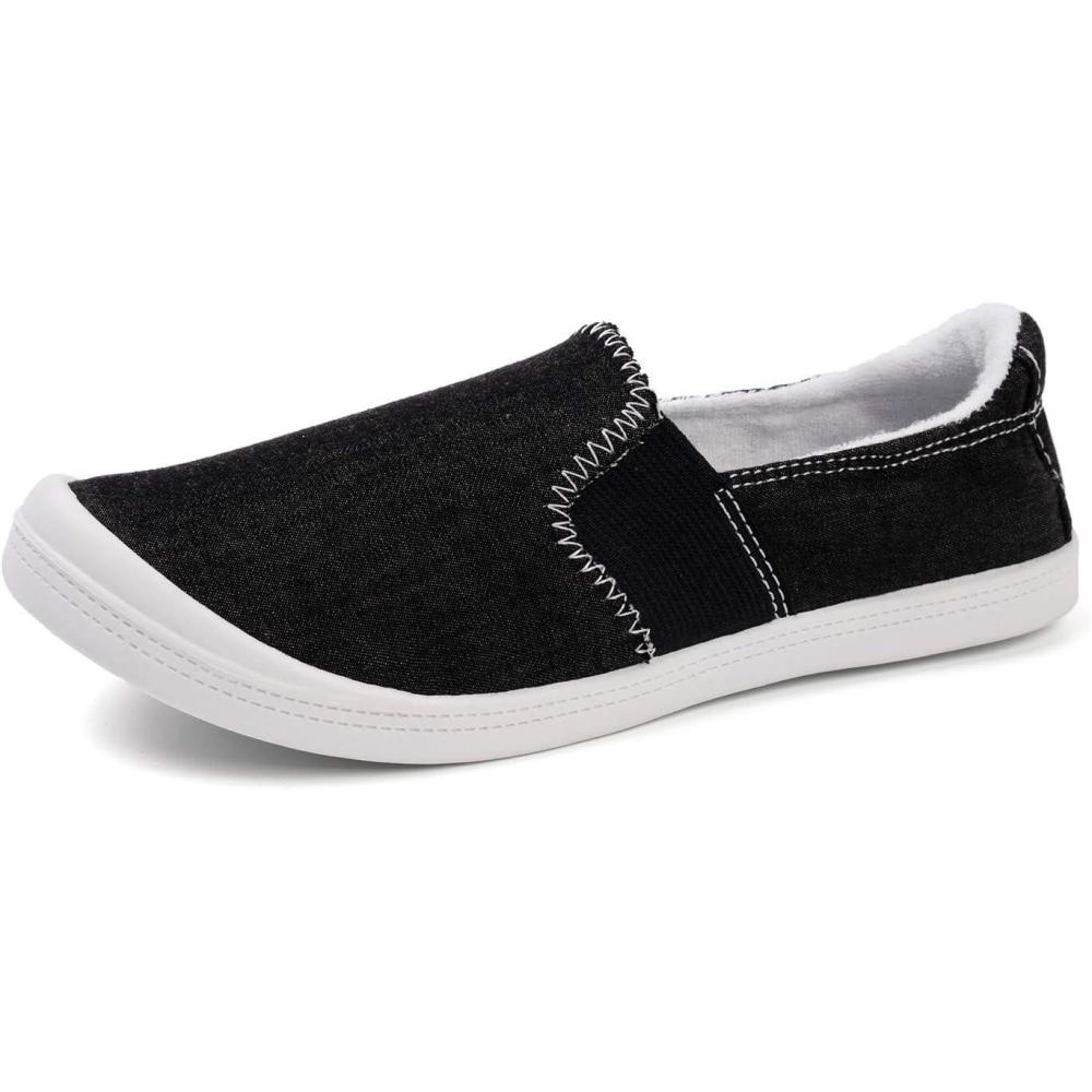 imageFUNKYMONKEY Shoes for Women Comfort Low Top Canvas Slip On Sneakers Classic Casual Walking ShoesBlack
