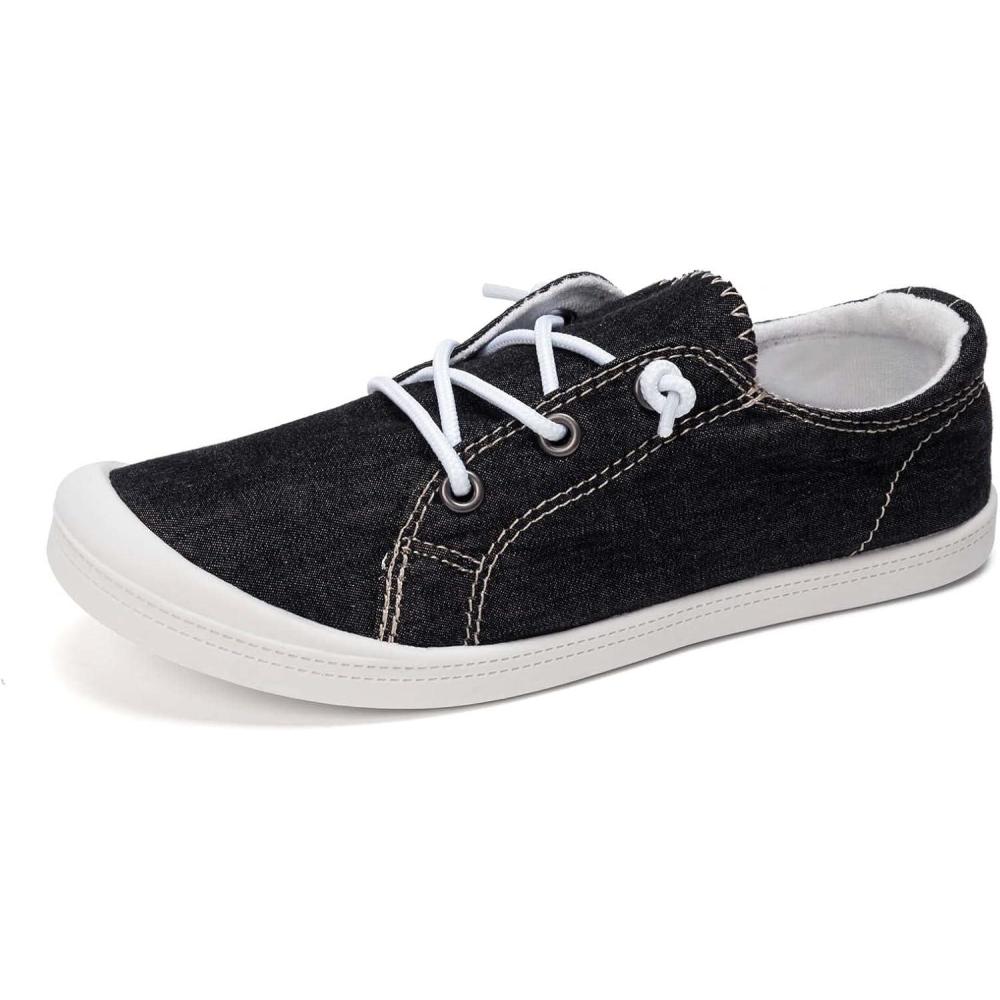imageFUNKYMONKEY Shoes for Women Comfort Low Top Canvas Slip On Sneakers Classic Casual Walking ShoesBlackJd