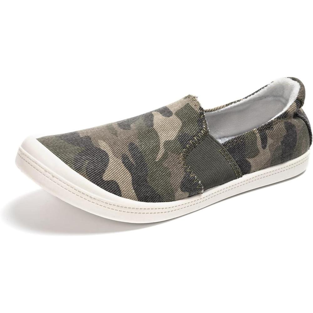 imageFUNKYMONKEY Shoes for Women Comfort Low Top Canvas Slip On Sneakers Classic Casual Walking ShoesCamouflage