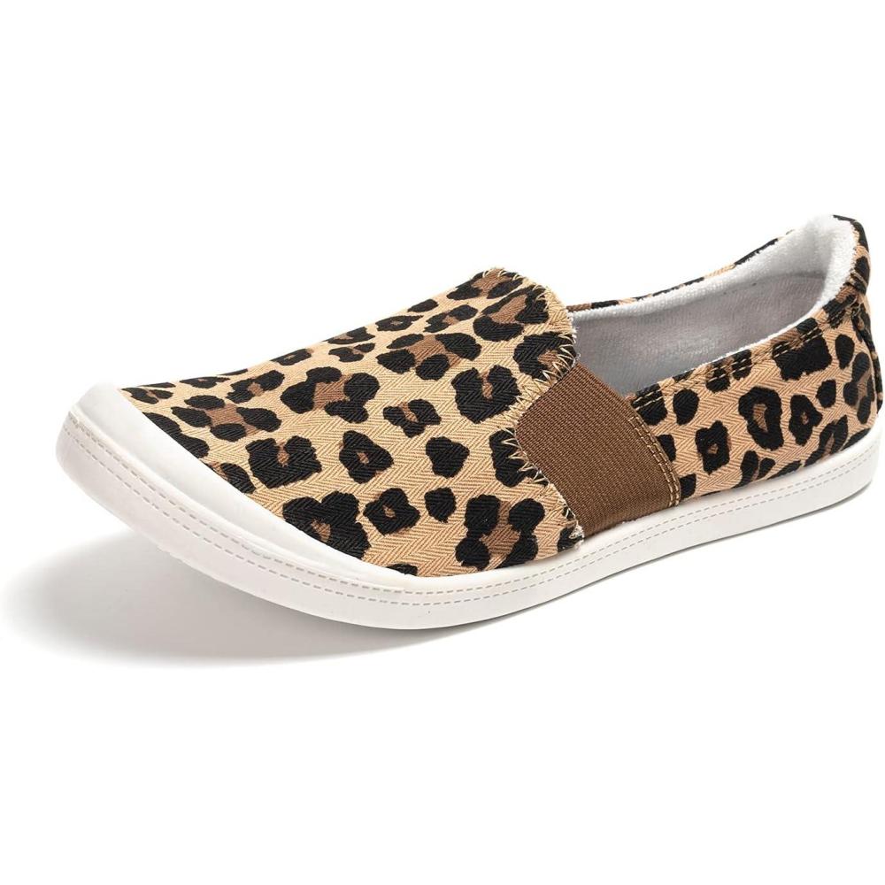 imageFUNKYMONKEY Shoes for Women Comfort Low Top Canvas Slip On Sneakers Classic Casual Walking ShoesLeopard
