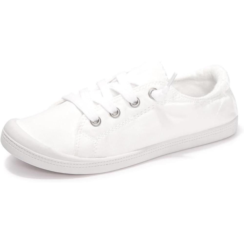 imageFUNKYMONKEY Shoes for Women Comfort Low Top Canvas Slip On Sneakers Classic Casual Walking ShoesWhiteJd