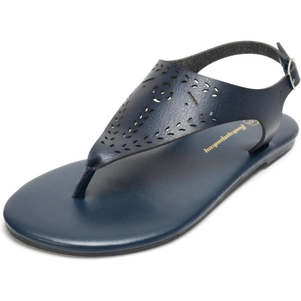 imageFUNKYMONKEY Thong Flat Sandals Womens Casual TStrap and Adjustable Ankle Buckle for Summer Beach SandalsNavy