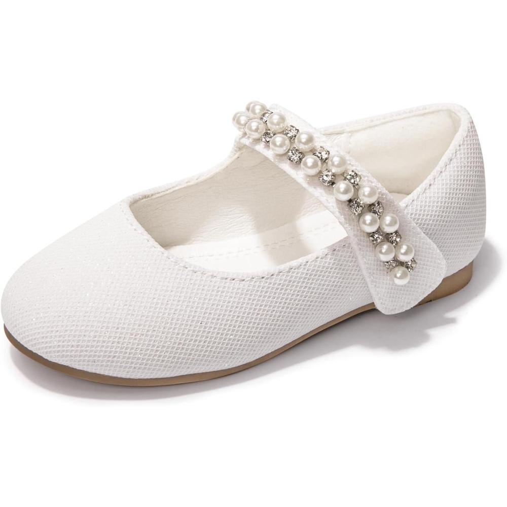 imageFUNKYMONKEY ToddlerLittle Girl Mary Jane Dress Shoes Casual Slip on Ballet FlatWhiteZzlt