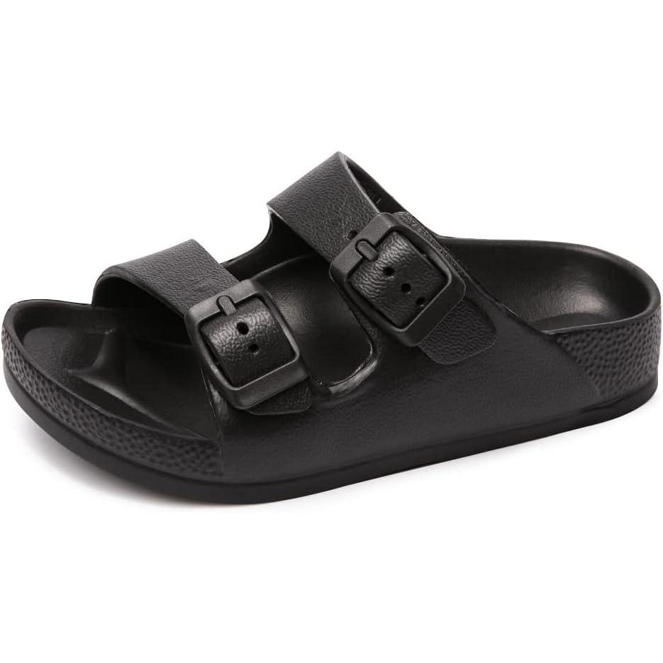 imageFUNKYMONKEY UnisexChild Slides Double Buckle Adjustable EVA Flat Sandals for Boys GirlsBlack