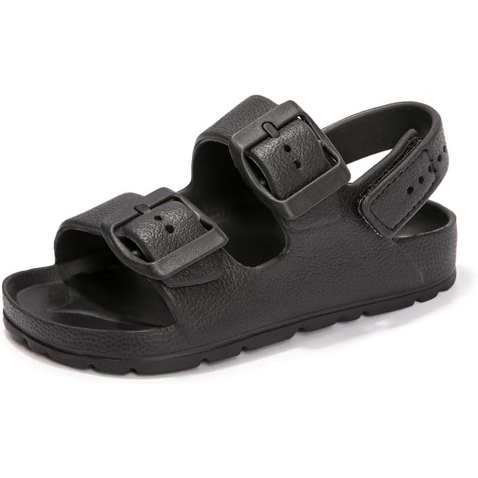 imageFUNKYMONKEY UnisexChild Slides Double Buckle Adjustable EVA Flat Sandals for Boys GirlsBlackHgd