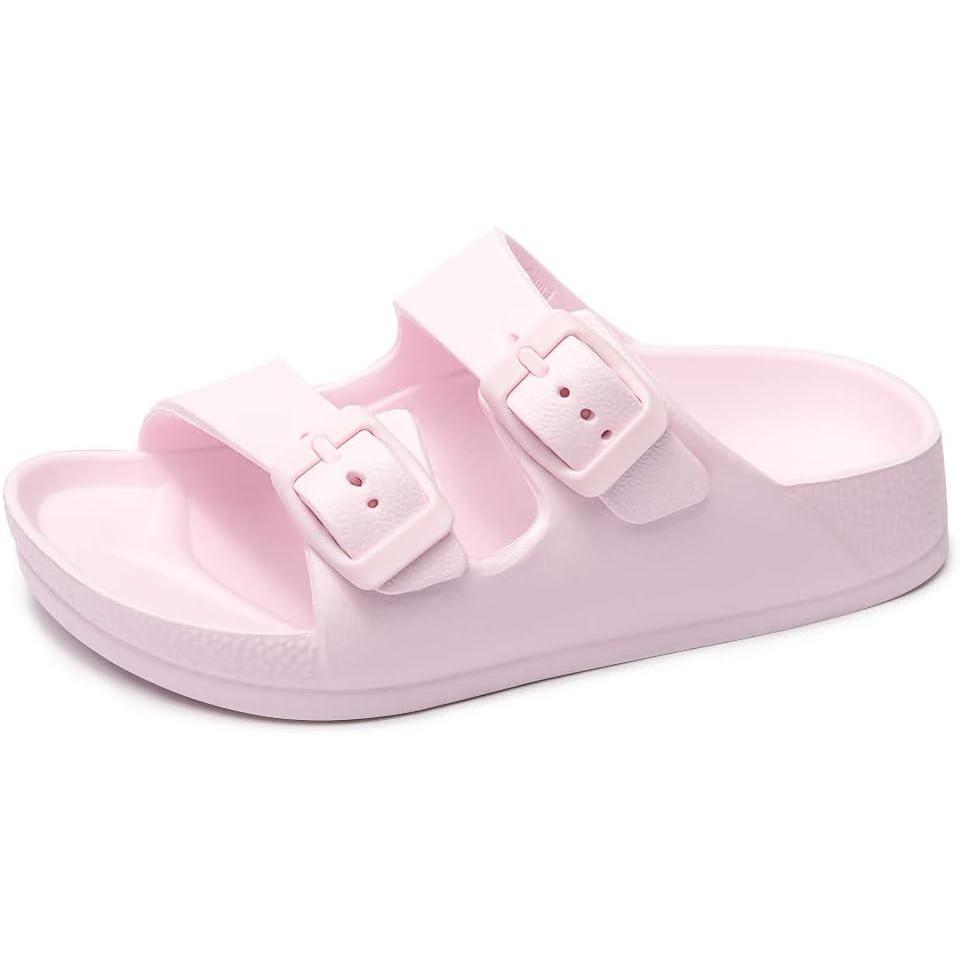 imageFUNKYMONKEY UnisexChild Slides Double Buckle Adjustable EVA Flat Sandals for Boys GirlsLight Pink