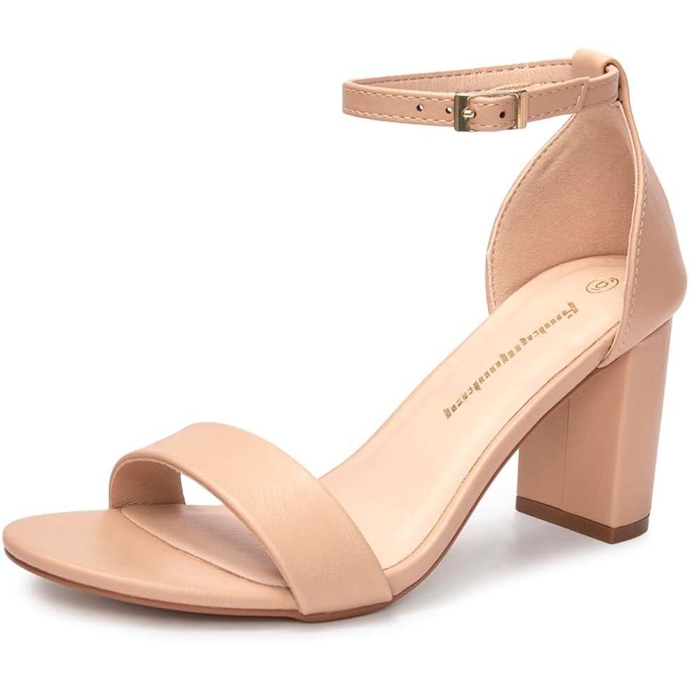 imageFUNKYMONKEY Womens Chunky High Heels SandalsTwo Strap Open Toe Ankle Strap Heeled SandalParty Wedding Strappy Buckle SandalsNew Nude