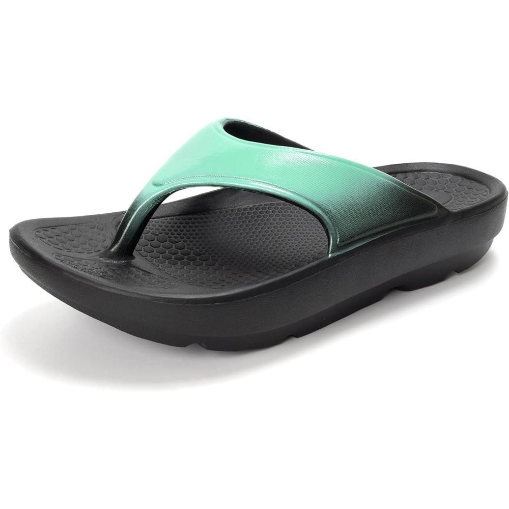 imageFUNKYMONKEY Womens Thong Flip Flop Ultra Soft Arch Support SandalsBlackGreen