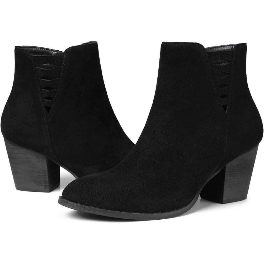 imageTEMOFON Ankle Boots for Women Booties Suede Short Boot with Chunky Low Heel Almond Toe Comfortable Dressy Shoes Side Zipper 2025 Trendy Fall27black