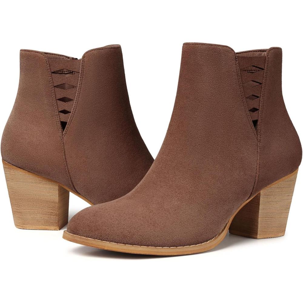 imageTEMOFON Ankle Boots for Women Booties Suede Short Boot with Chunky Low Heel Almond Toe Comfortable Dressy Shoes Side Zipper 2025 Trendy Fall27brown