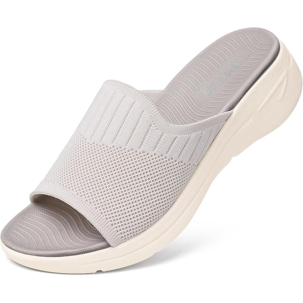 imageTEMOFON Slide Sandals for Women Lightweight Wide Width Comfortable Slip on Arch Support SlidesApricotwide