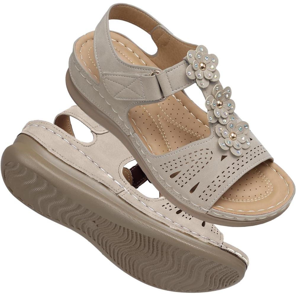 imageTEMOFON Wedge Sandals for Women Comfortable Open Toe Sandals with Low Wedges  Dressy Summer Casual Sandals  Flat Comfy Walking Sandals2dt1068grey