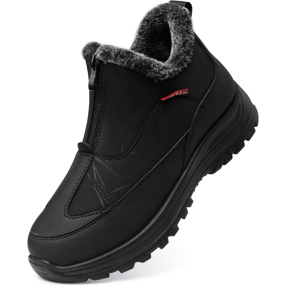 imageTEMOFON Winter Snow Boots for Women Waterproof Warm Fur Lined Walking Outdoor Ankle Booties Slip on Snow Shoes Size 5122dt2757black