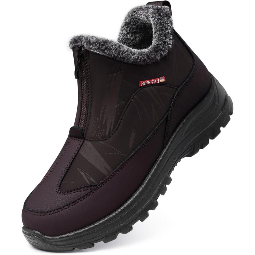 imageTEMOFON Winter Snow Boots for Women Waterproof Warm Fur Lined Walking Outdoor Ankle Booties Slip on Snow Shoes Size 5122dt2757brown