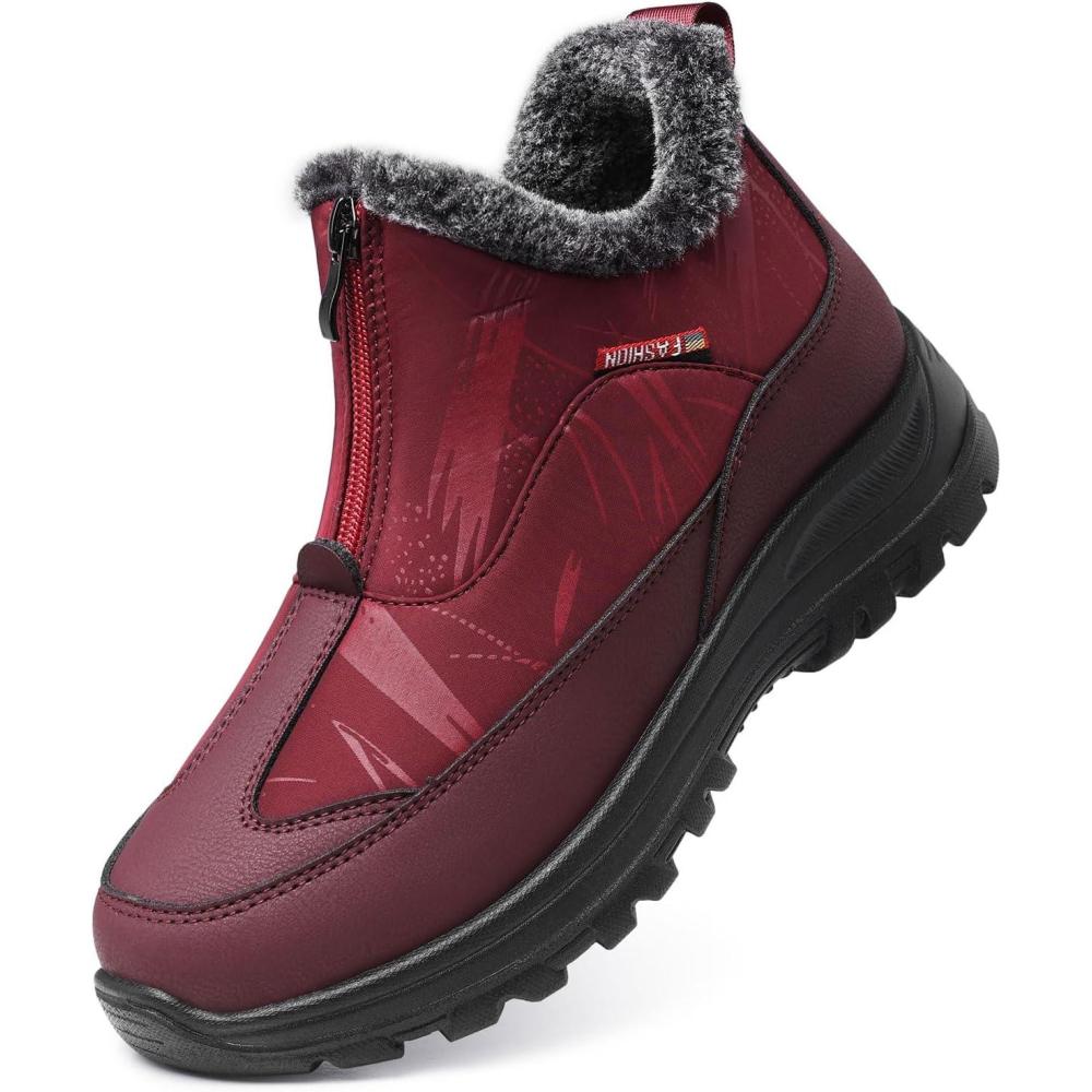 imageTEMOFON Winter Snow Boots for Women Waterproof Warm Fur Lined Walking Outdoor Ankle Booties Slip on Snow Shoes Size 5122dt2757red