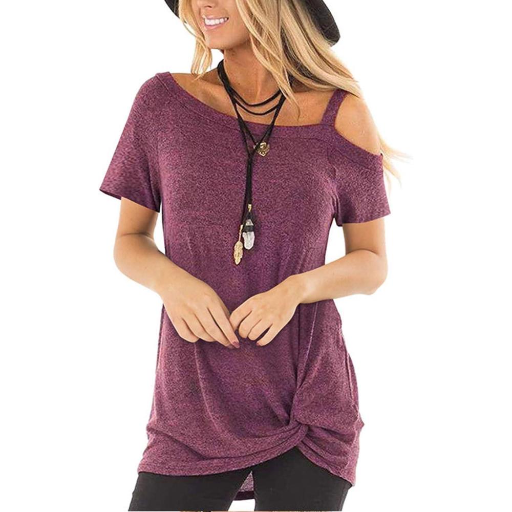imageTEMOFON Women Cold Shoulder Tops Summer Short Sleeve Shirts Casual Twist Knot Blouse TShirt S2XL152wine Red