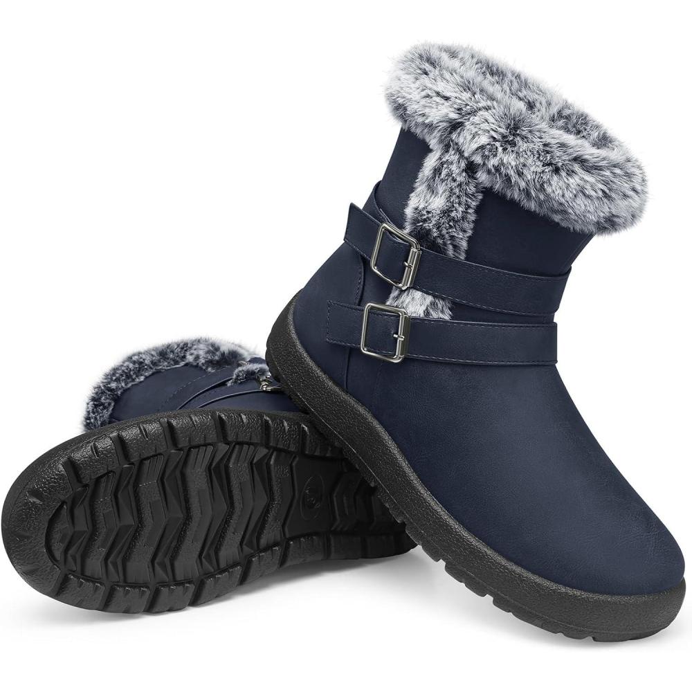 imageTEMOFON Women Winter Boots Waterproof Fur Lined Ankle Booties Wide Width Snow Boots Warm Comfy Walking Soft Winter Shoes Size 5113103blue