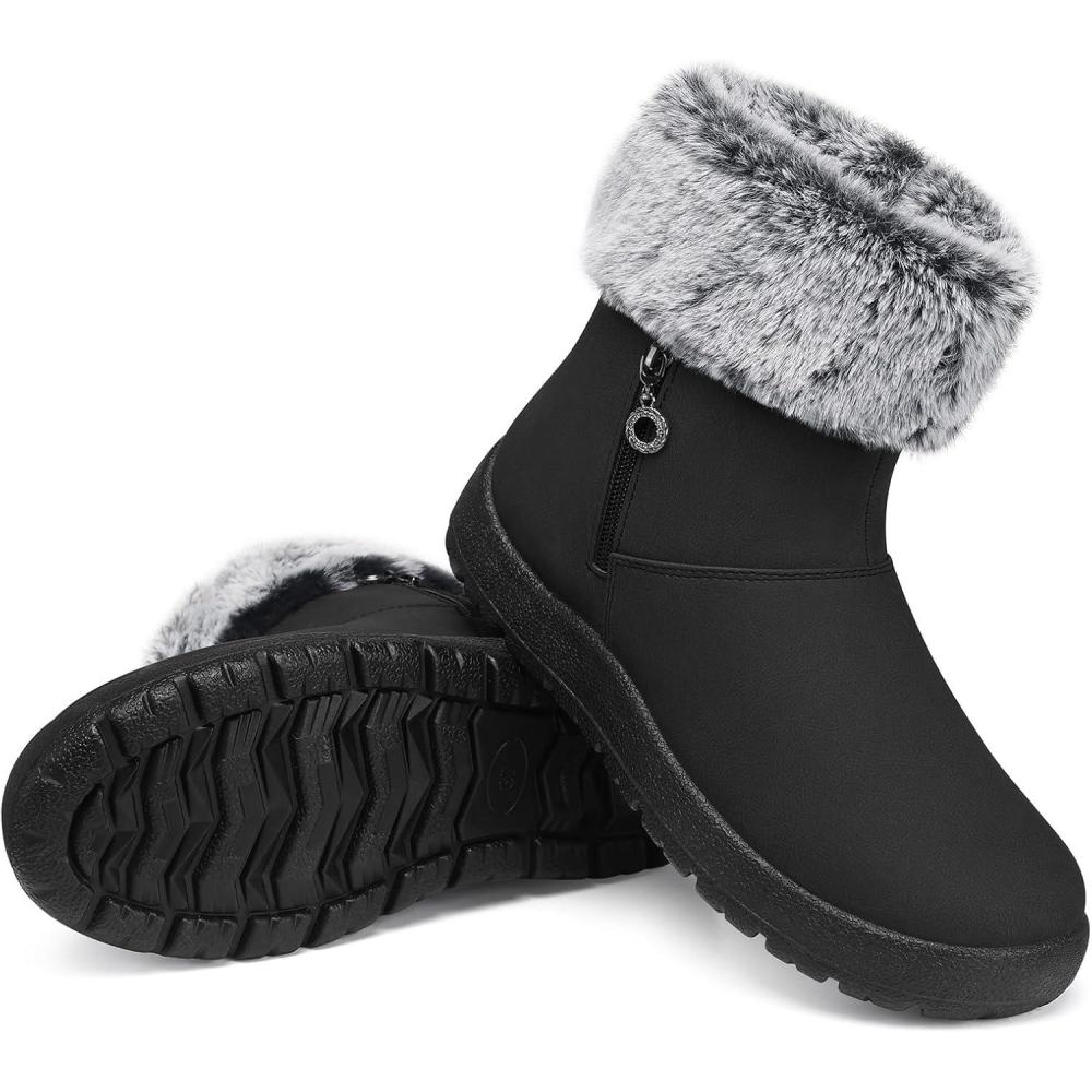 imageTEMOFON Women Winter Boots Waterproof Fur Lined Ankle Booties Wide Width Snow Boots Warm Comfy Walking Soft Winter Shoes Size 511Black