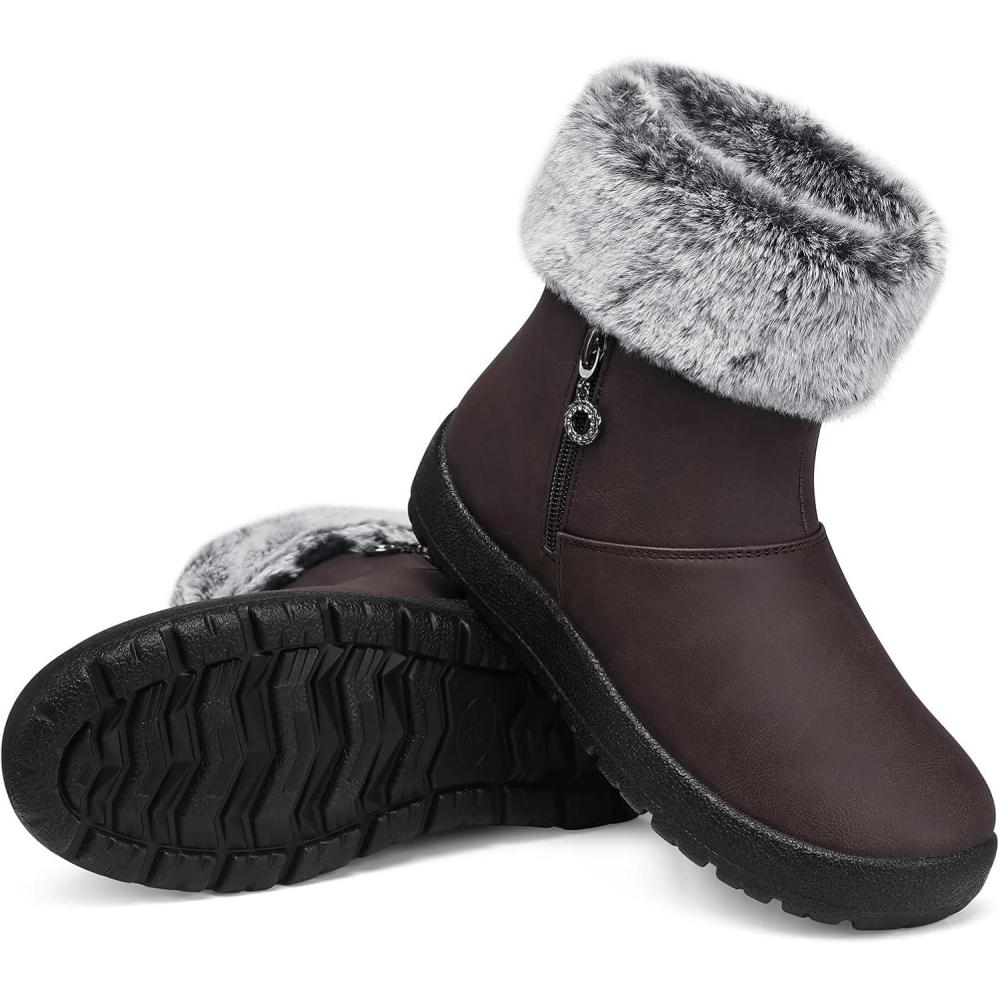 imageTEMOFON Women Winter Boots Waterproof Fur Lined Ankle Booties Wide Width Snow Boots Warm Comfy Walking Soft Winter Shoes Size 511Brown