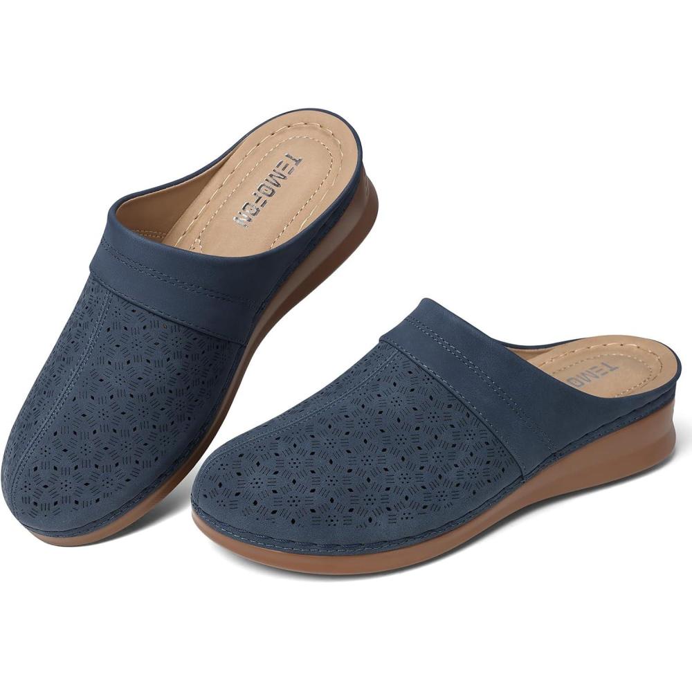 imageTEMOFON Womens Clogs Slip on Mules Closed Toe Sandals Women  Summer Wedge Comfortable Shoes25navyblue