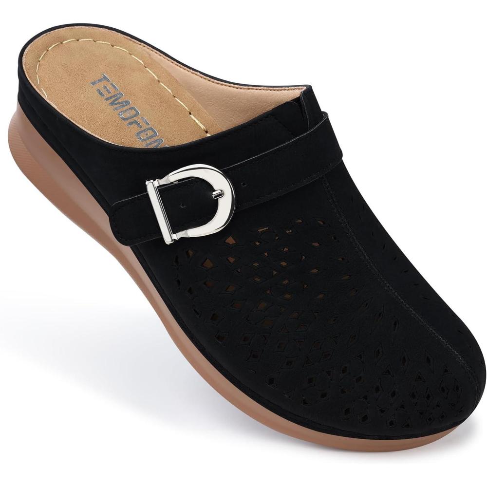 imageTEMOFON Womens Clogs Slip on Mules Closed Toe Sandals Women  Summer Wedge Comfortable Shoes41black