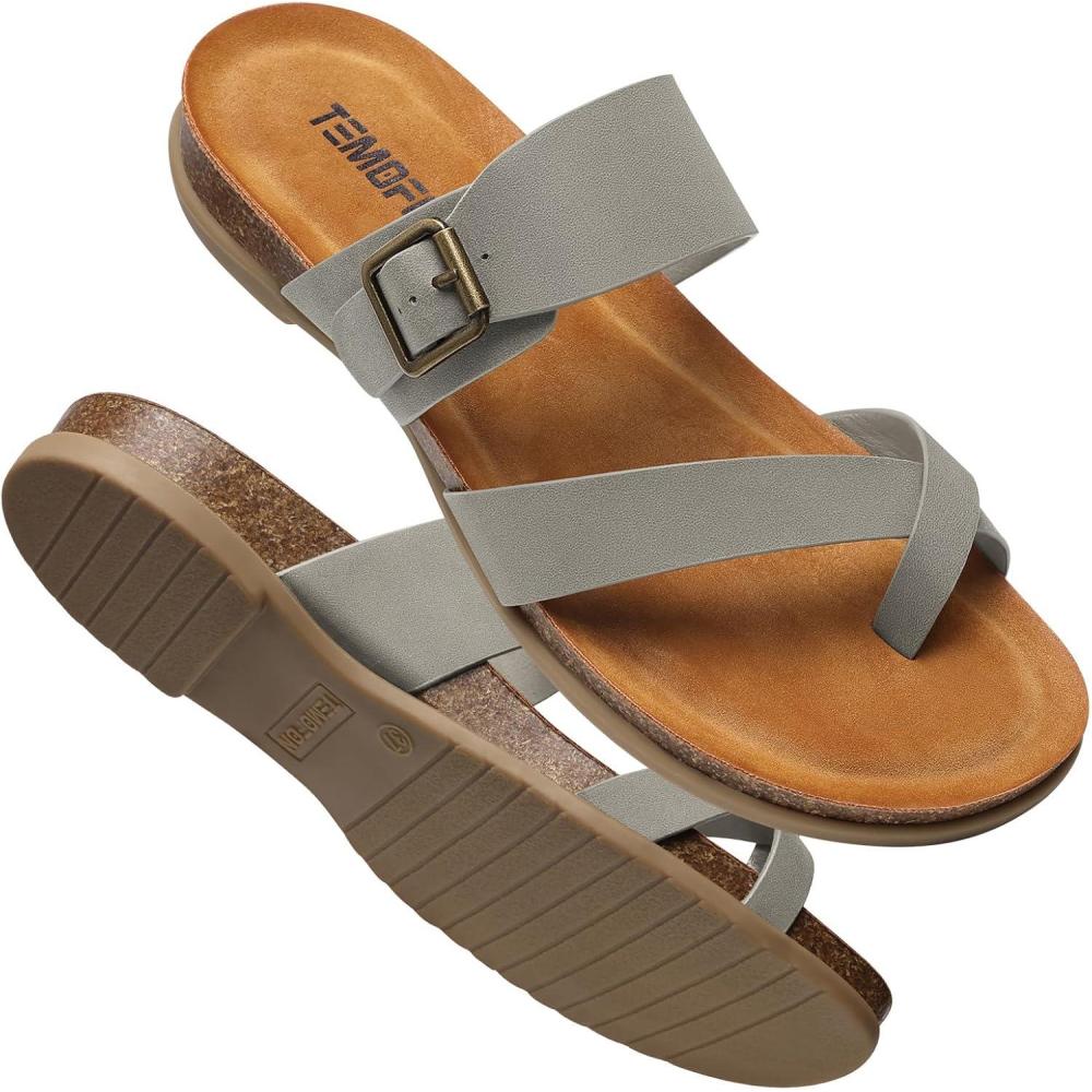 imageTEMOFON Womens Flat Sandals with Arch Support Adjustable Straps Comfortable Summer Walking Casual Flip Flops Size 511Taupe