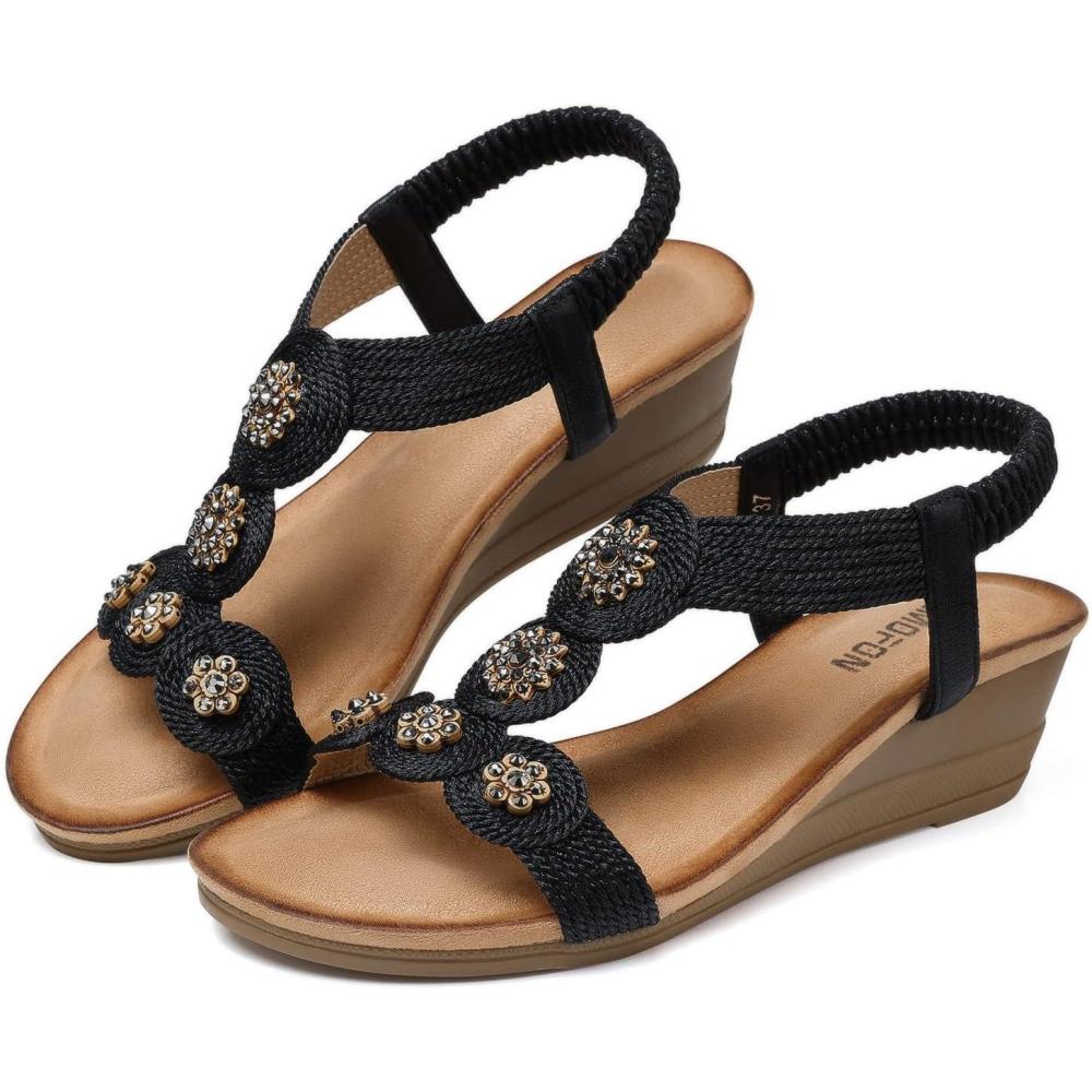 imageTEMOFON Womens Sandals Wedge Low Wedge Sandal Women Dressy Summer21804black