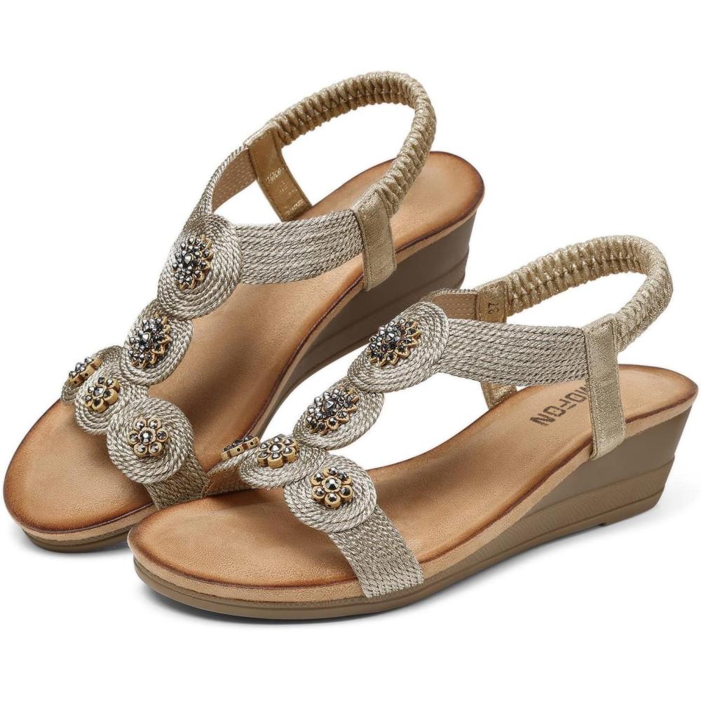 imageTEMOFON Womens Sandals Wedge Low Wedge Sandal Women Dressy Summer21804brownness