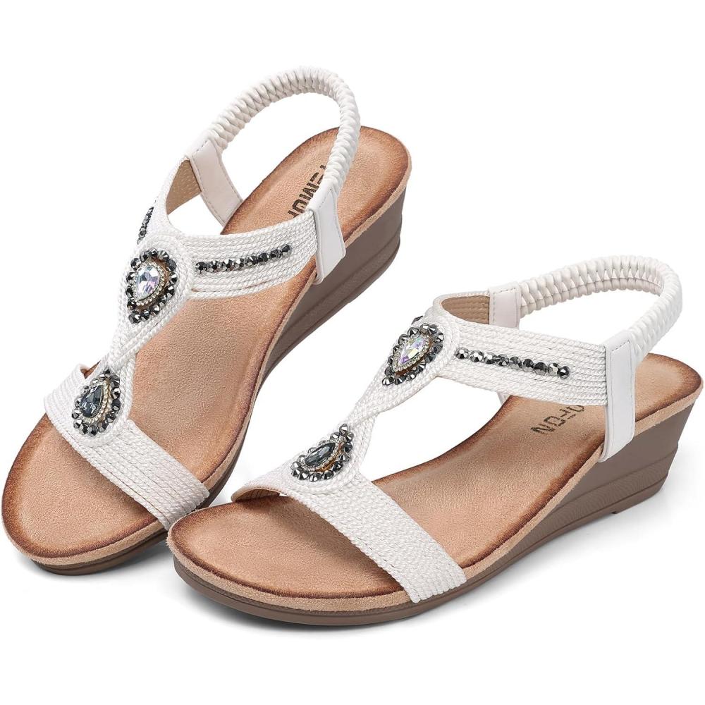 imageTEMOFON Womens Sandals Wedge Low Wedge Sandal Women Dressy Summer2805white
