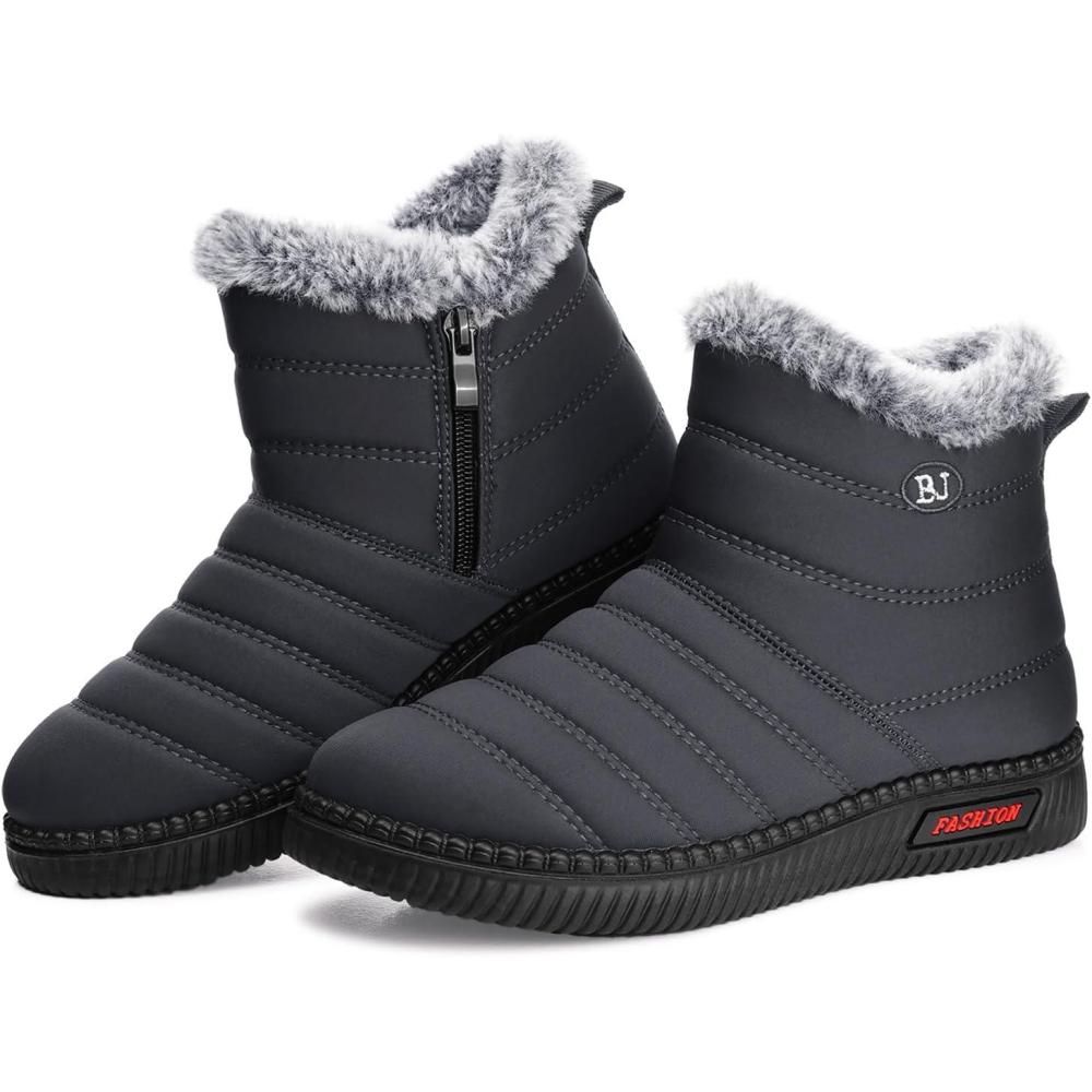 imageTEMOFON Womens Snow Boots Winter Warm Ankle Boots Waterproof Outdoor Fur Lined Shoes for Women05grey