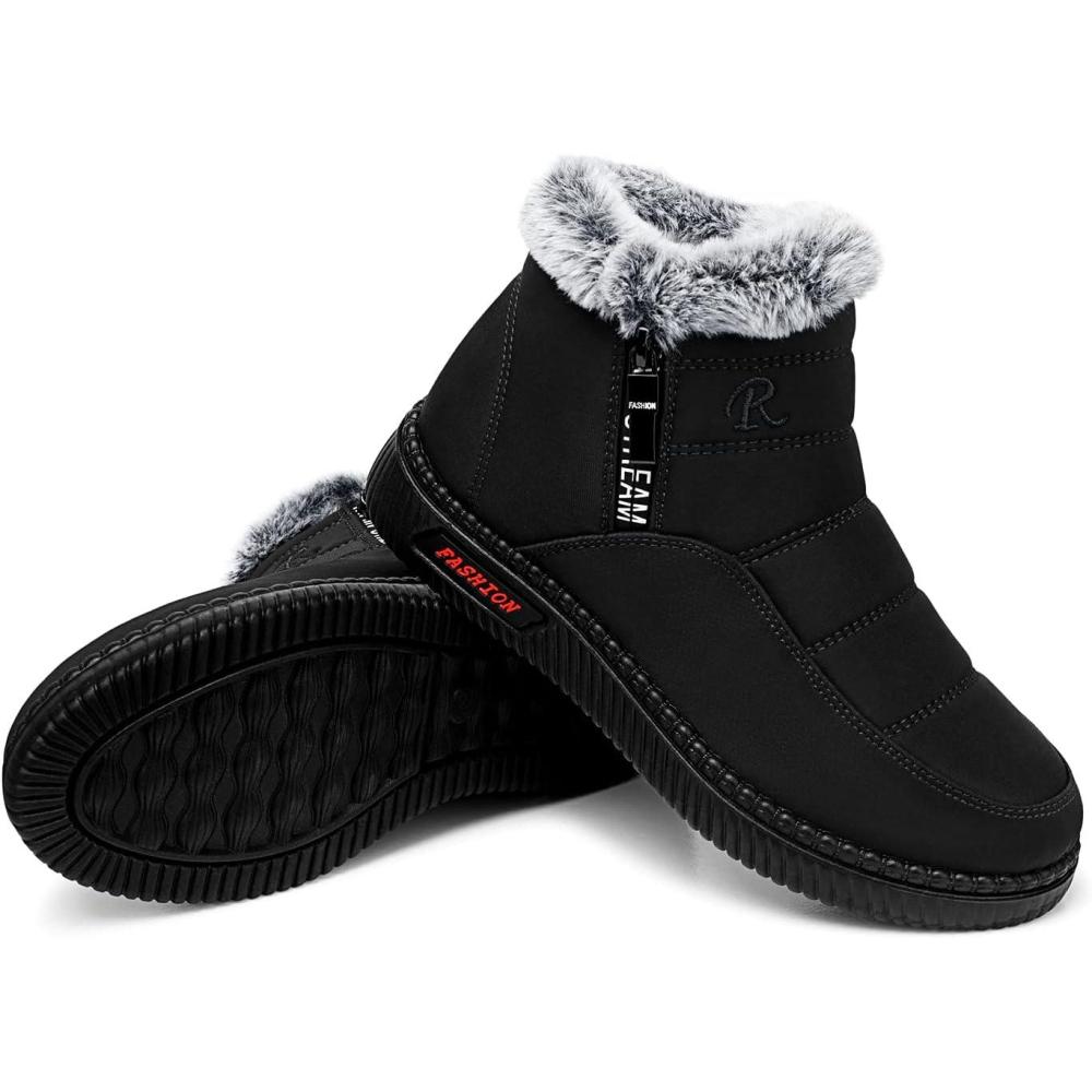 imageTEMOFON Womens Snow Boots Winter Warm Ankle Boots Waterproof Outdoor Fur Lined Shoes for Women07black