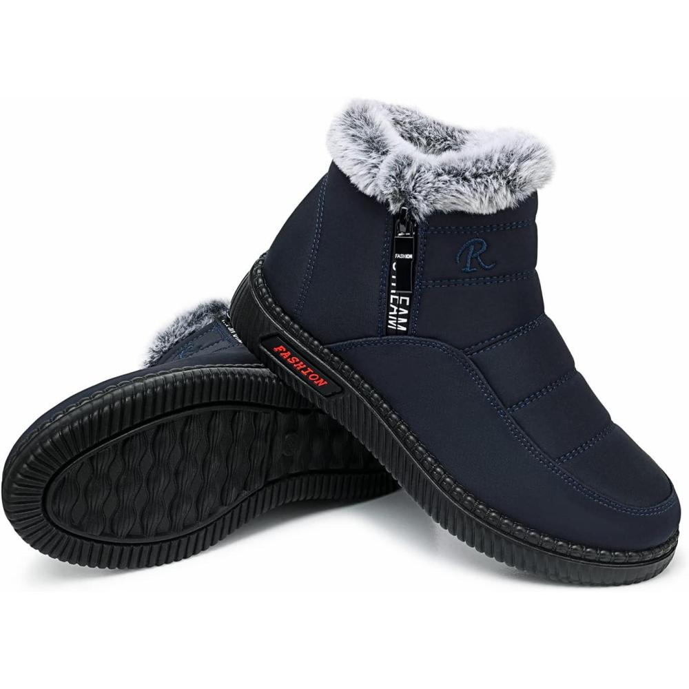 imageTEMOFON Womens Snow Boots Winter Warm Ankle Boots Waterproof Outdoor Fur Lined Shoes for Women07blue