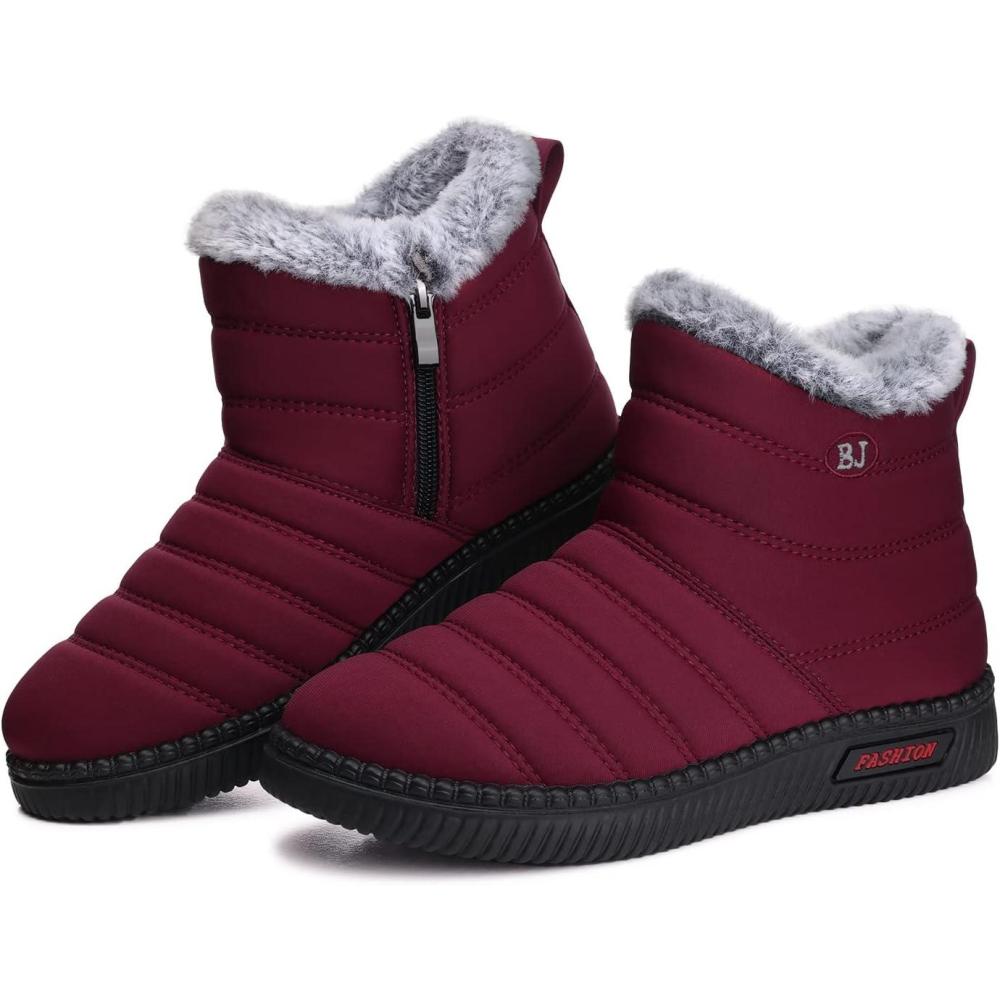 imageTEMOFON Womens Snow Boots Winter Warm Ankle Boots Waterproof Outdoor Fur Lined Shoes for Women2605red